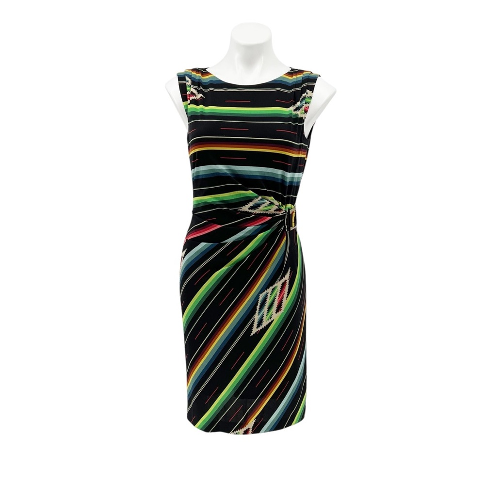 Sleeveless Black Multicolor Striped Sheath Dress